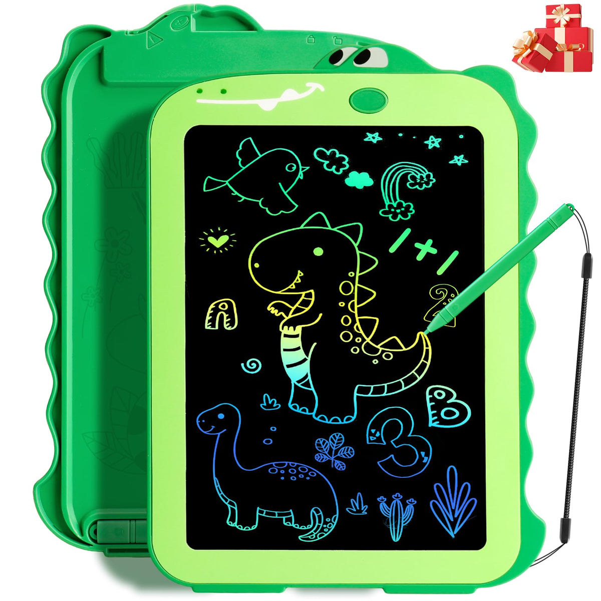 Teriph LCD writing tablet with dinosaur-doodle focus offers mess-free drawing on the go.