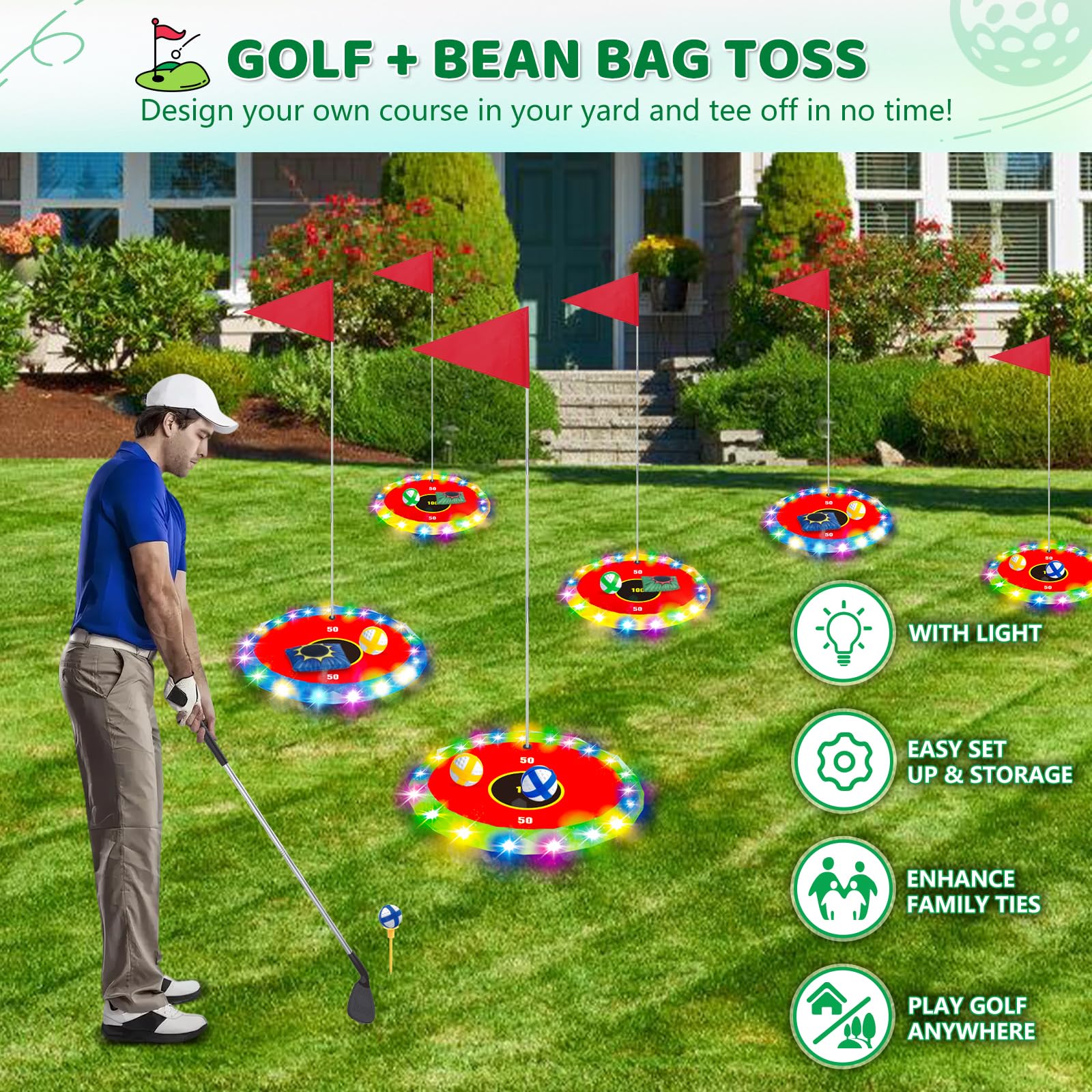 TERRAMUS Light Up Golf Play Set includes 18 balls for varied play.
