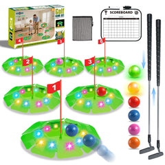 TERRAMUS light-up golf play set with glowing targets for night-time backyard fun.