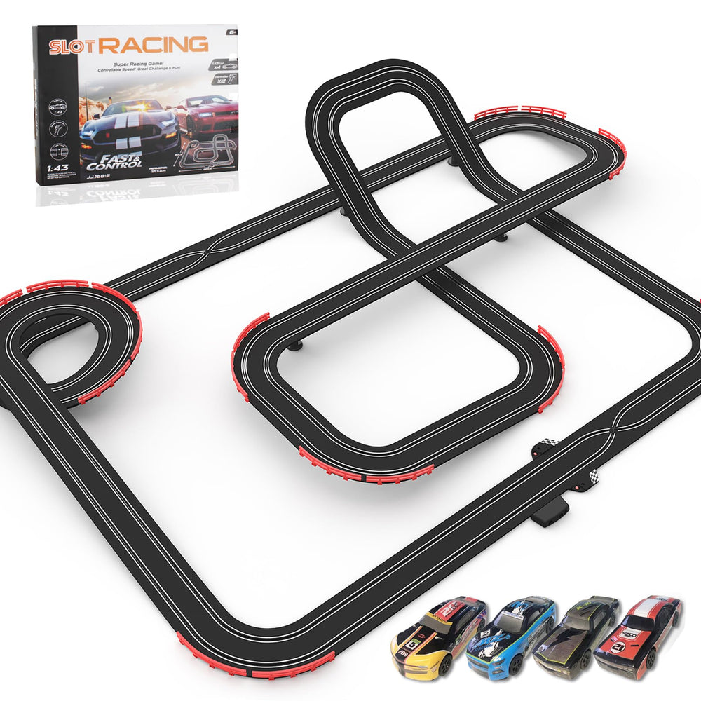 Teslala slot car track 40ft with 4 cars for kids, action-packed play.