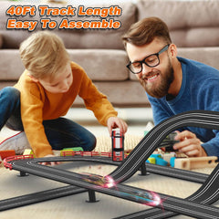 Teslala curved track sections enable smooth cornering for kid-friendly racing.