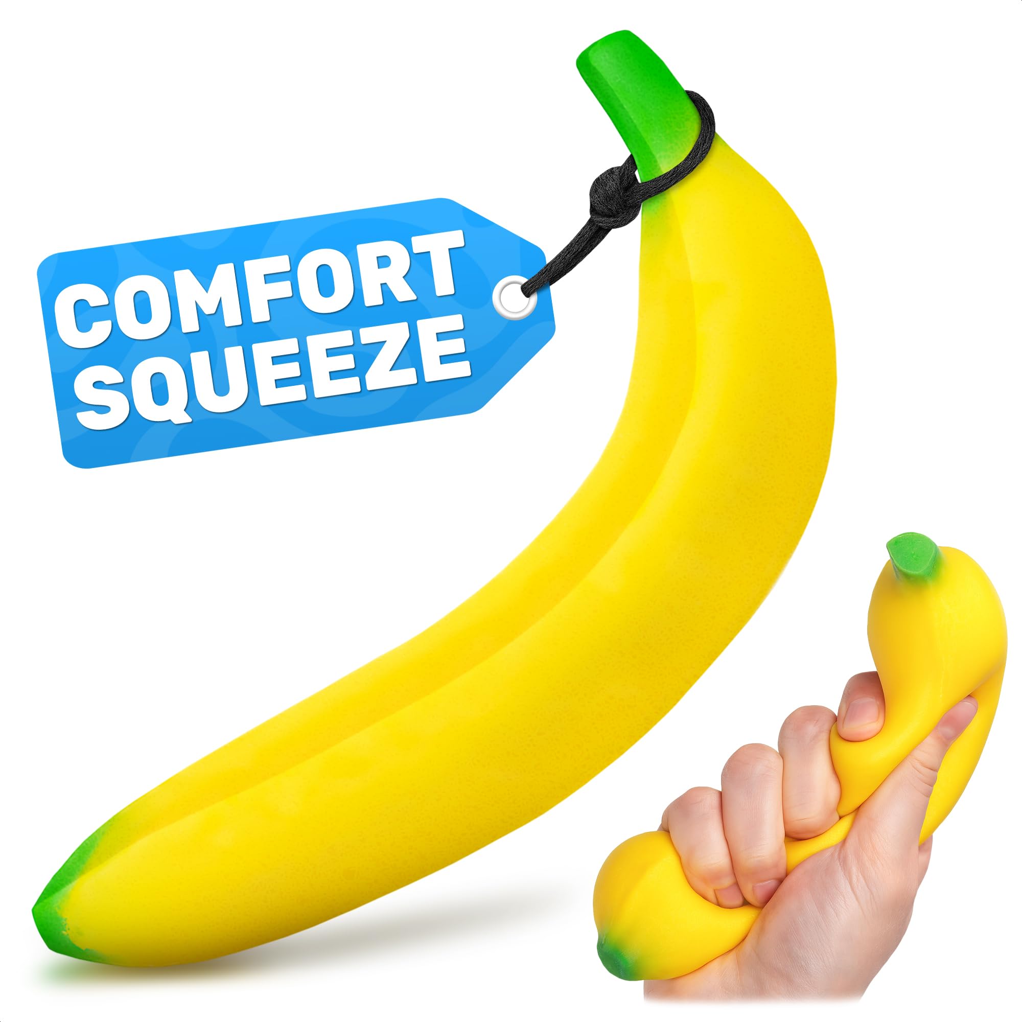 Tesorrio Fake Banana fidget side view for desk stress relief.