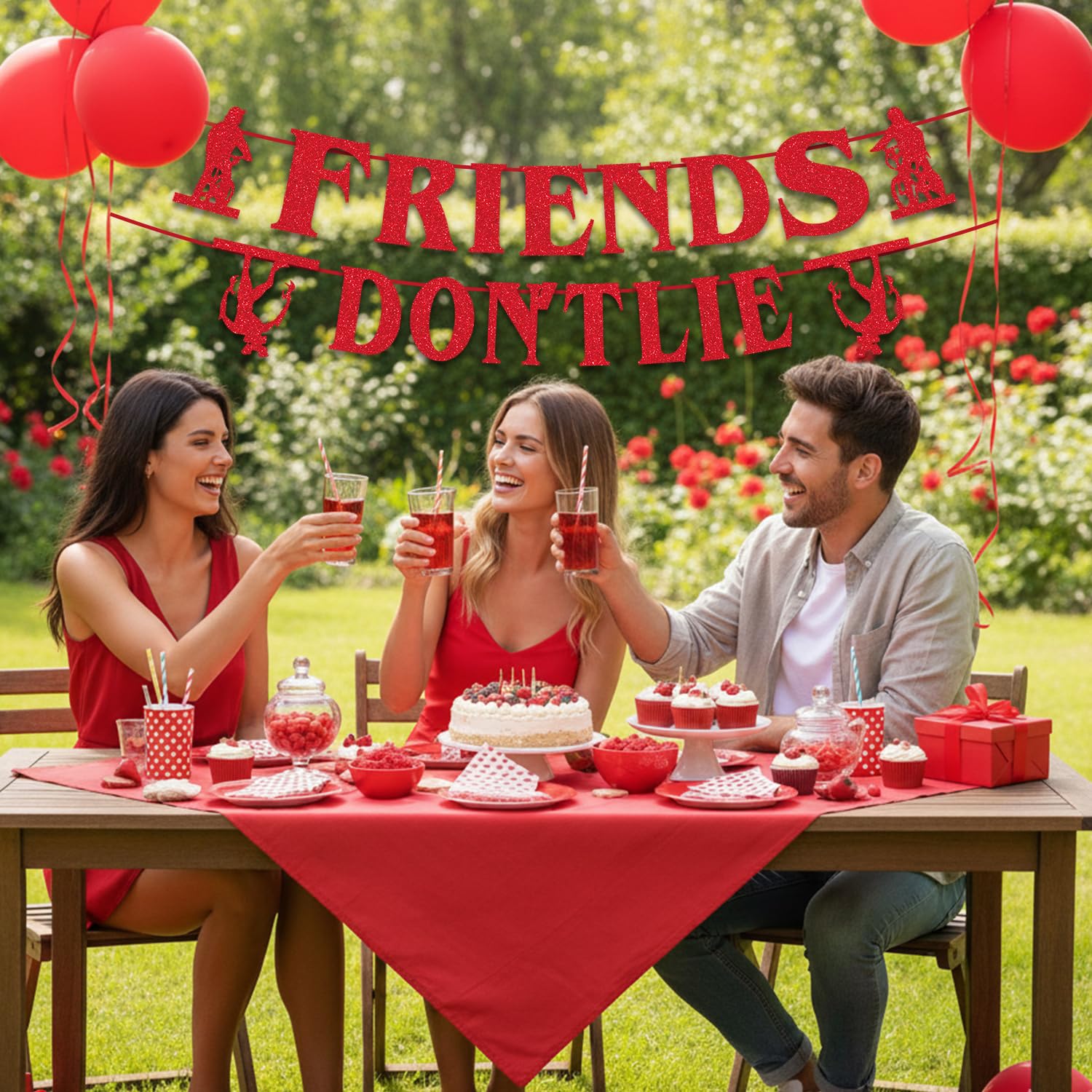 Tetcuican red banner backdrop for dessert tables and haunted house scenes.