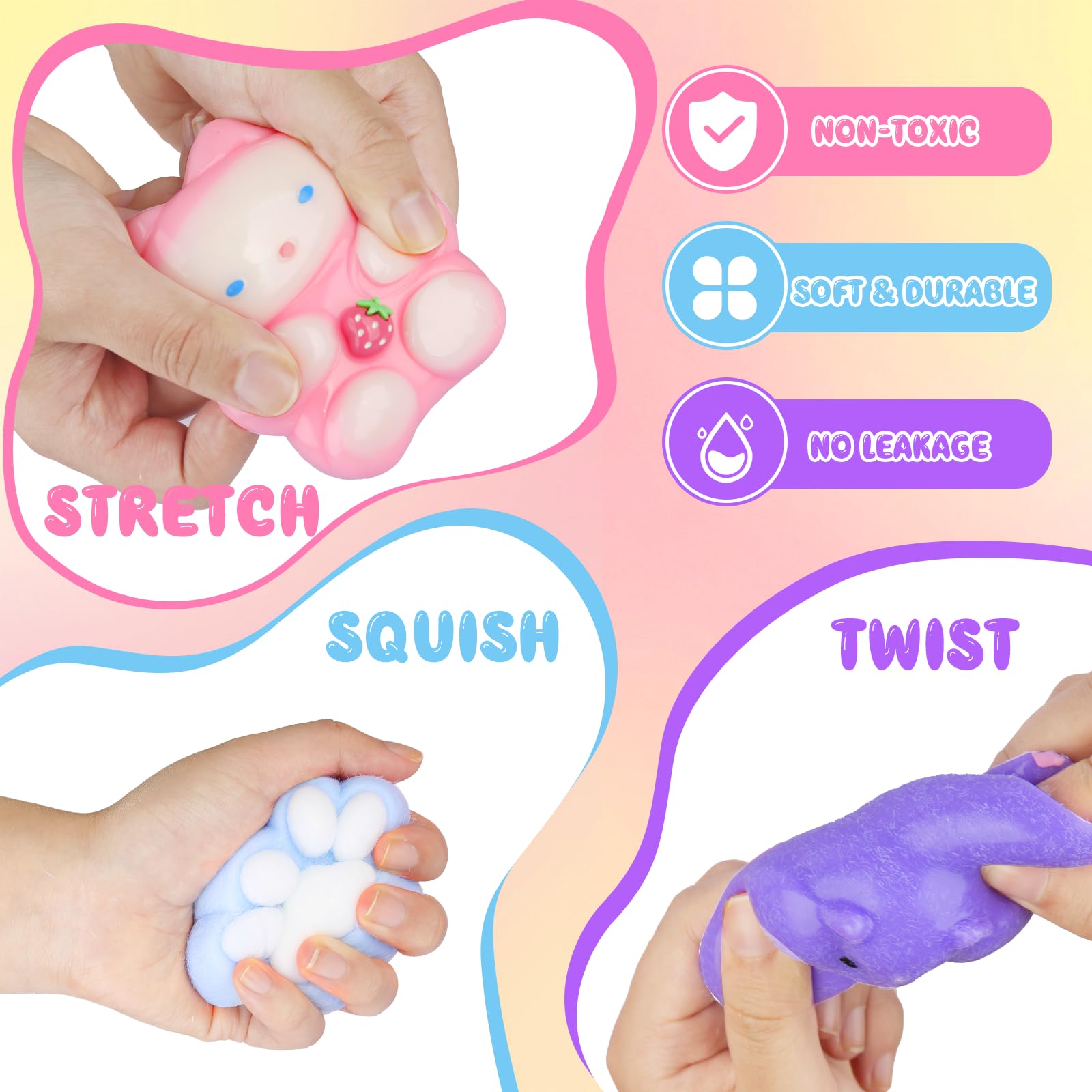 TETEMUN multicolor cat paws squishies provide soothing squeezes.
