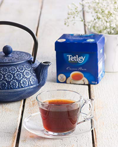 Morning kitchen scene with Tetley Orange Pekoe Tea ready to brew.