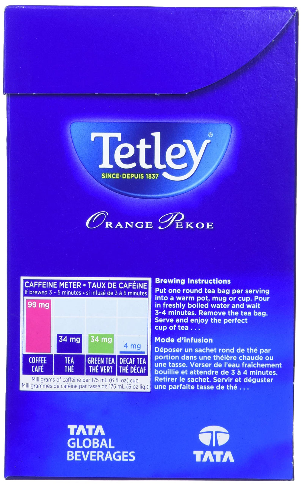 Tetley Orange Pekoe Tea bags with clear labeling for quick selection.