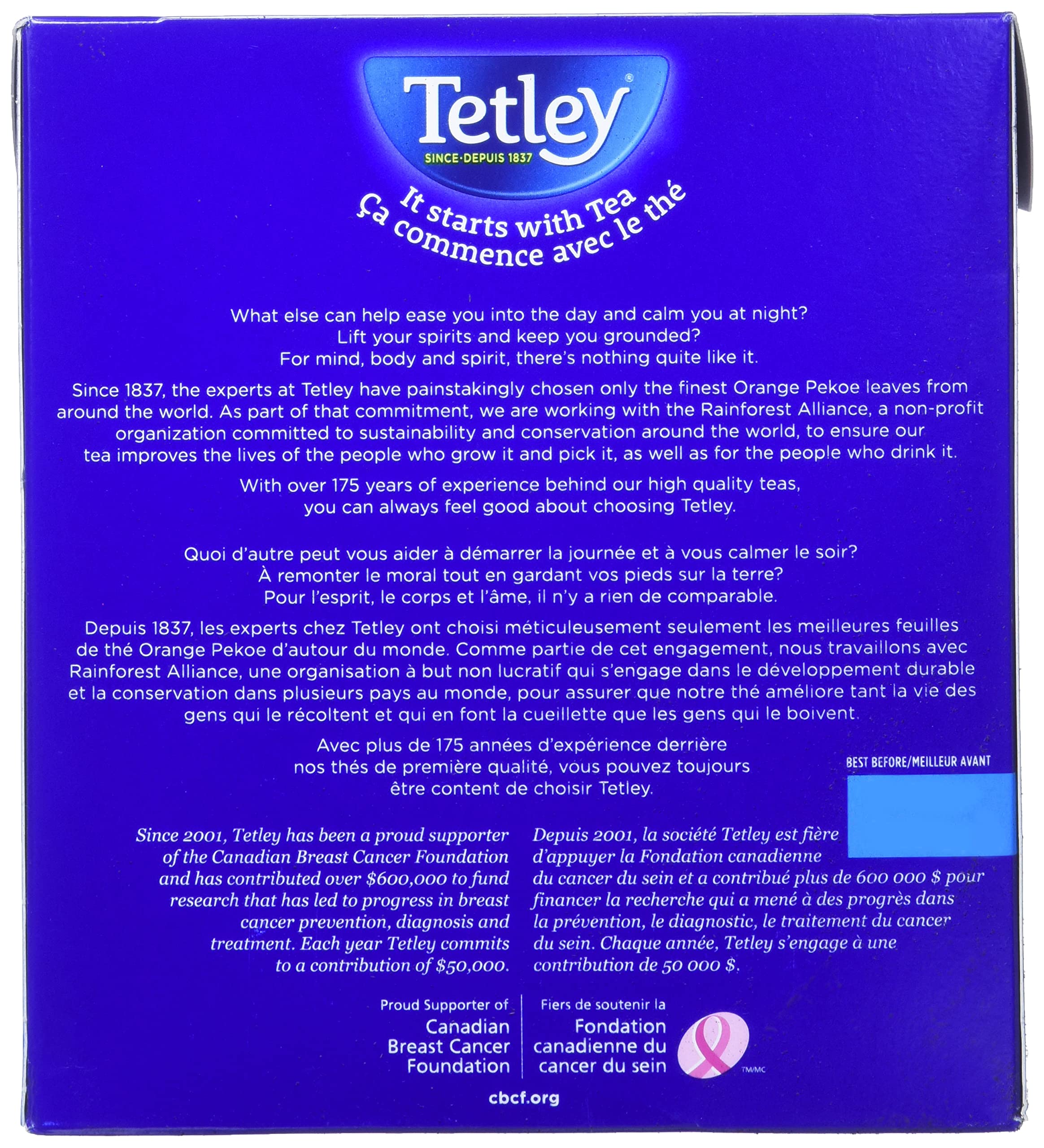 Steaming cup of Tetley Orange Pekoe Tea highlights brisk aroma.