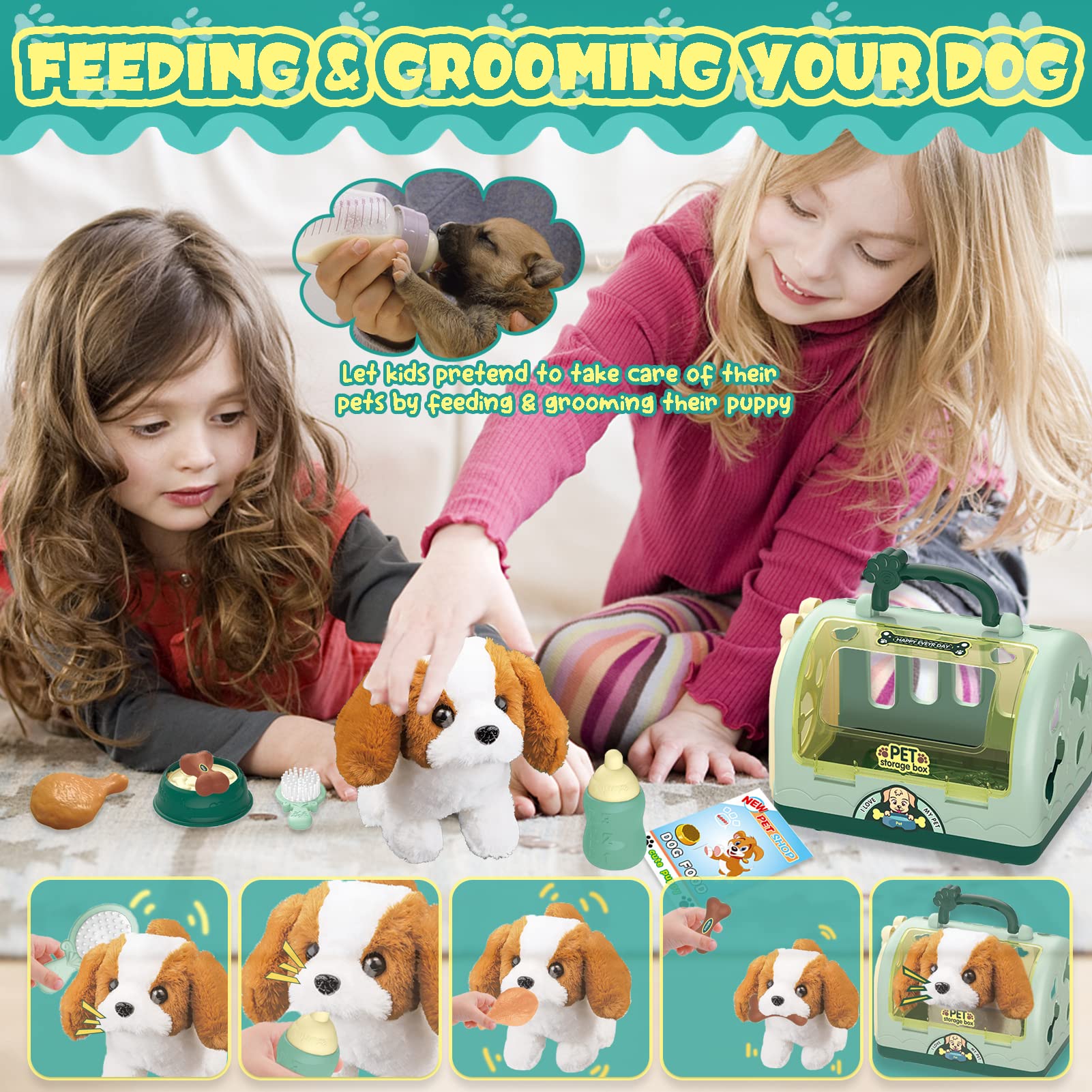 TEUVO Play Set dog food and bottle for feeding time pretend play.