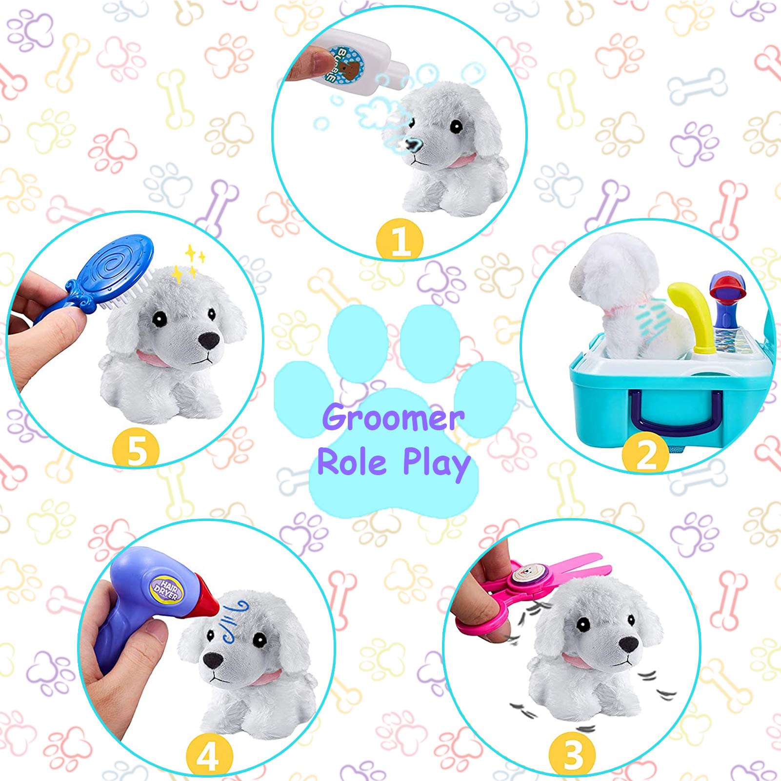 TEUVO Pet Care Play Set plastic scissors for safe grooming pretend sessions