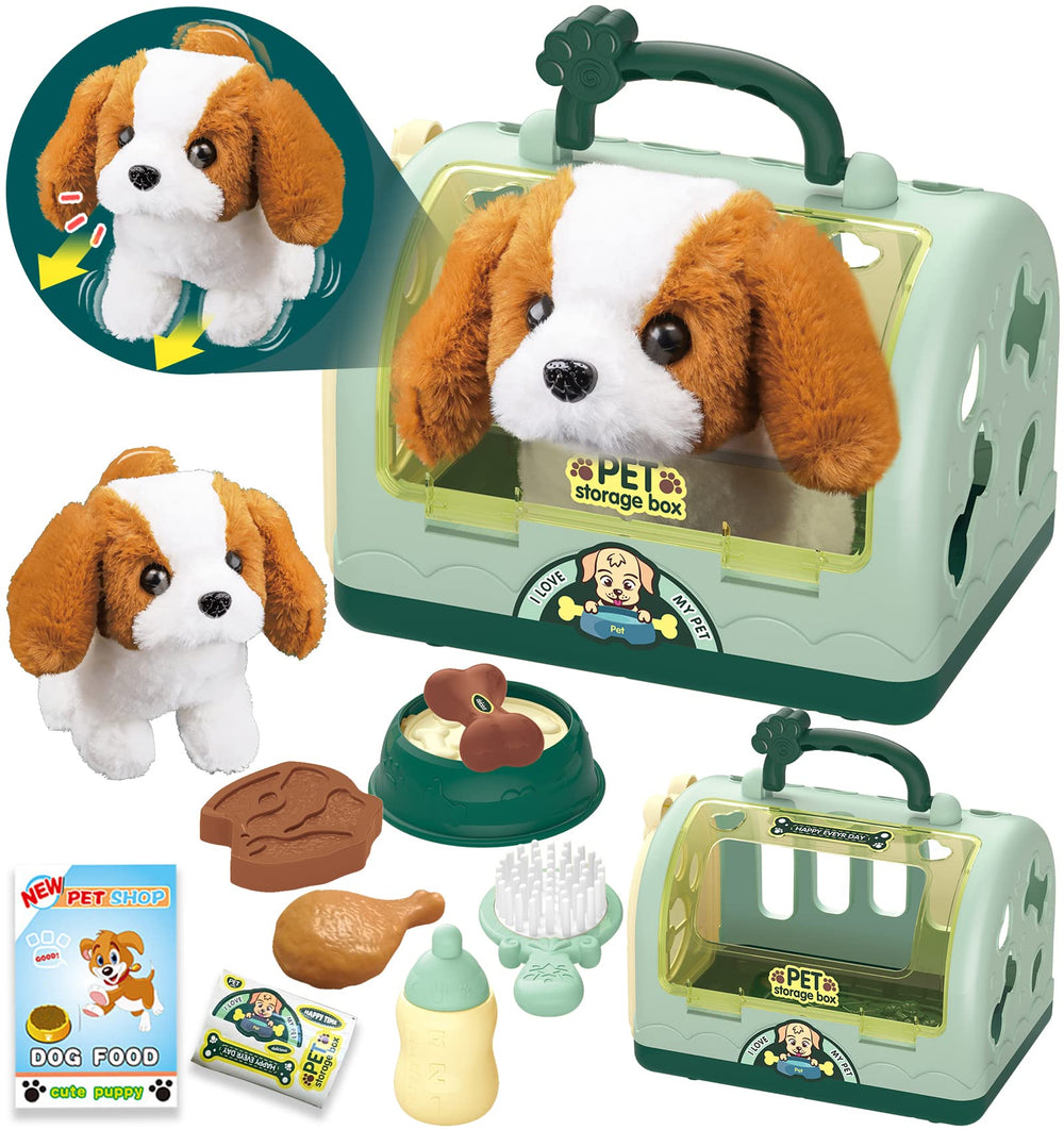TEUVO Pet Care Play Set plush puppy for imaginative pretend play with kids.