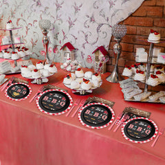 Tevxj BabyQ party decor enhances gender reveal or baby shower aesthetics.