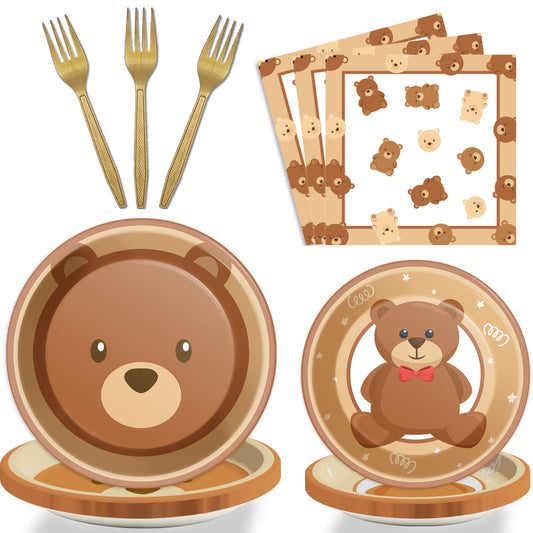 Tevxj bear 9-inch plates for baby shower table decor and easy cleanup