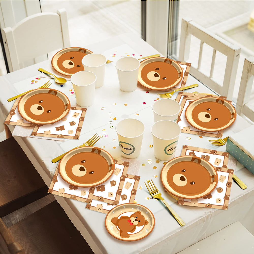 Tevxj bear baby shower tableware set ready for disposable use