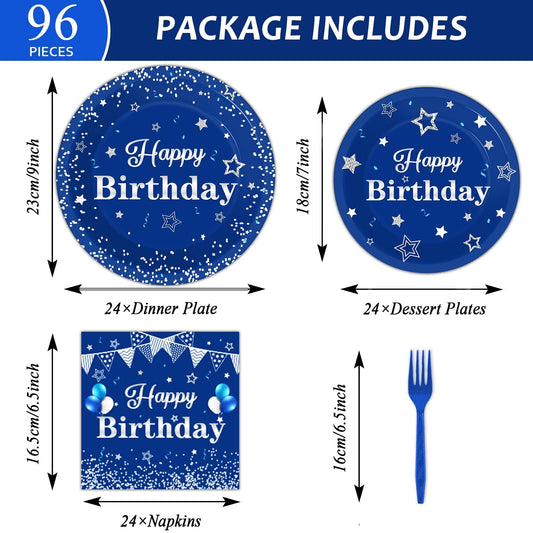 Tevxj birthday plates 7-inch navy blue and silver for dessert courses