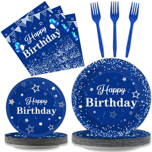 Tevxj birthday plates 9-inch navy blue and silver for easy serving