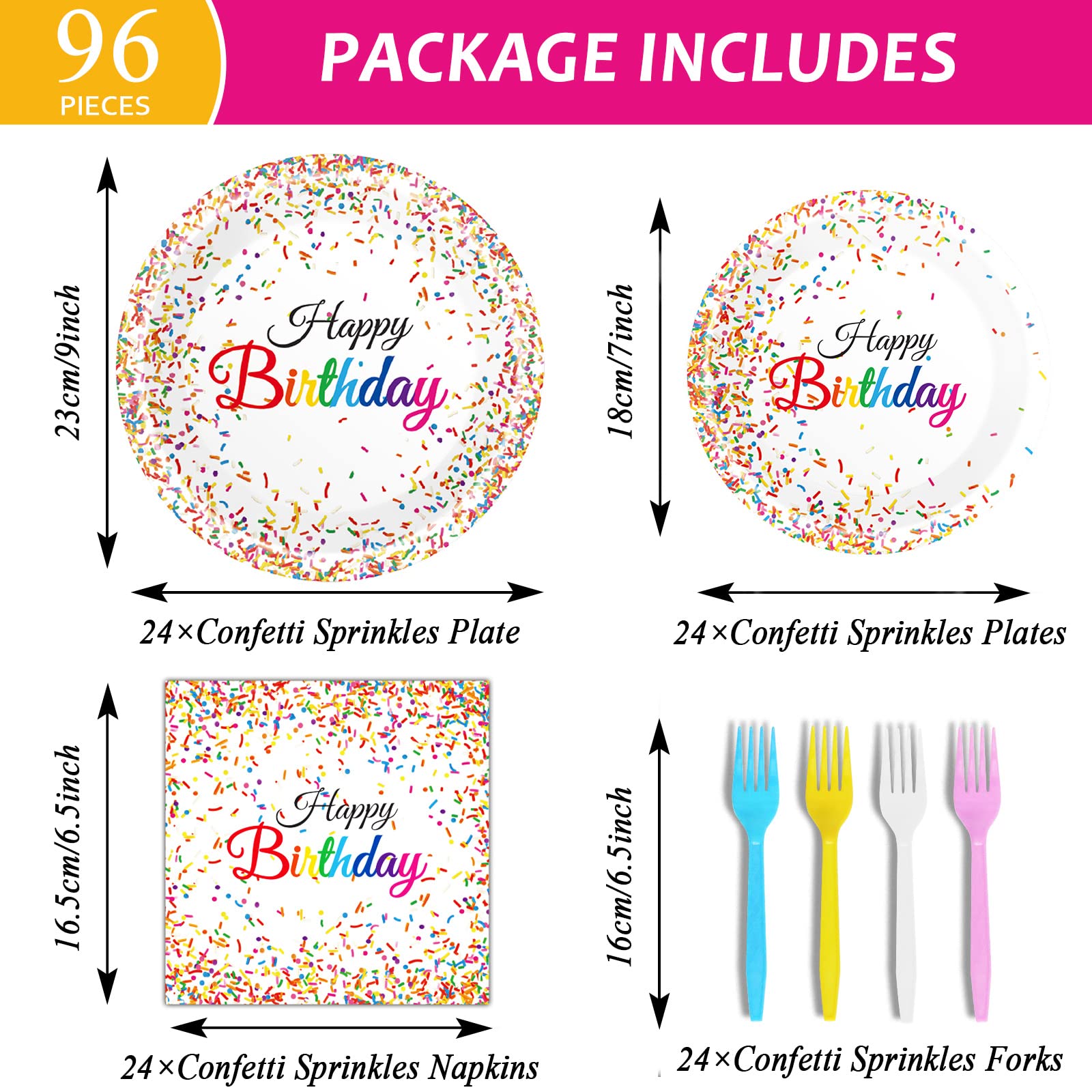 Tevxj confetti-sprinkles-plates-7in add a cheerful touch to cake-time celebrations.