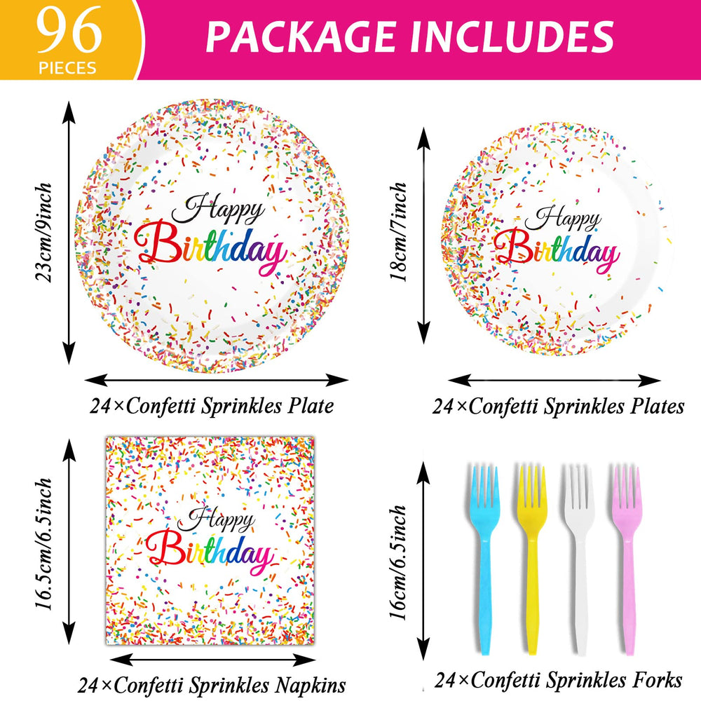 Tevxj confetti-sprinkles-plates-7in add a cheerful touch to cake-time celebrations.