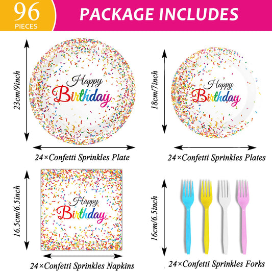 Tevxj confetti-sprinkles-plates-7in add a cheerful touch to cake-time celebrations.