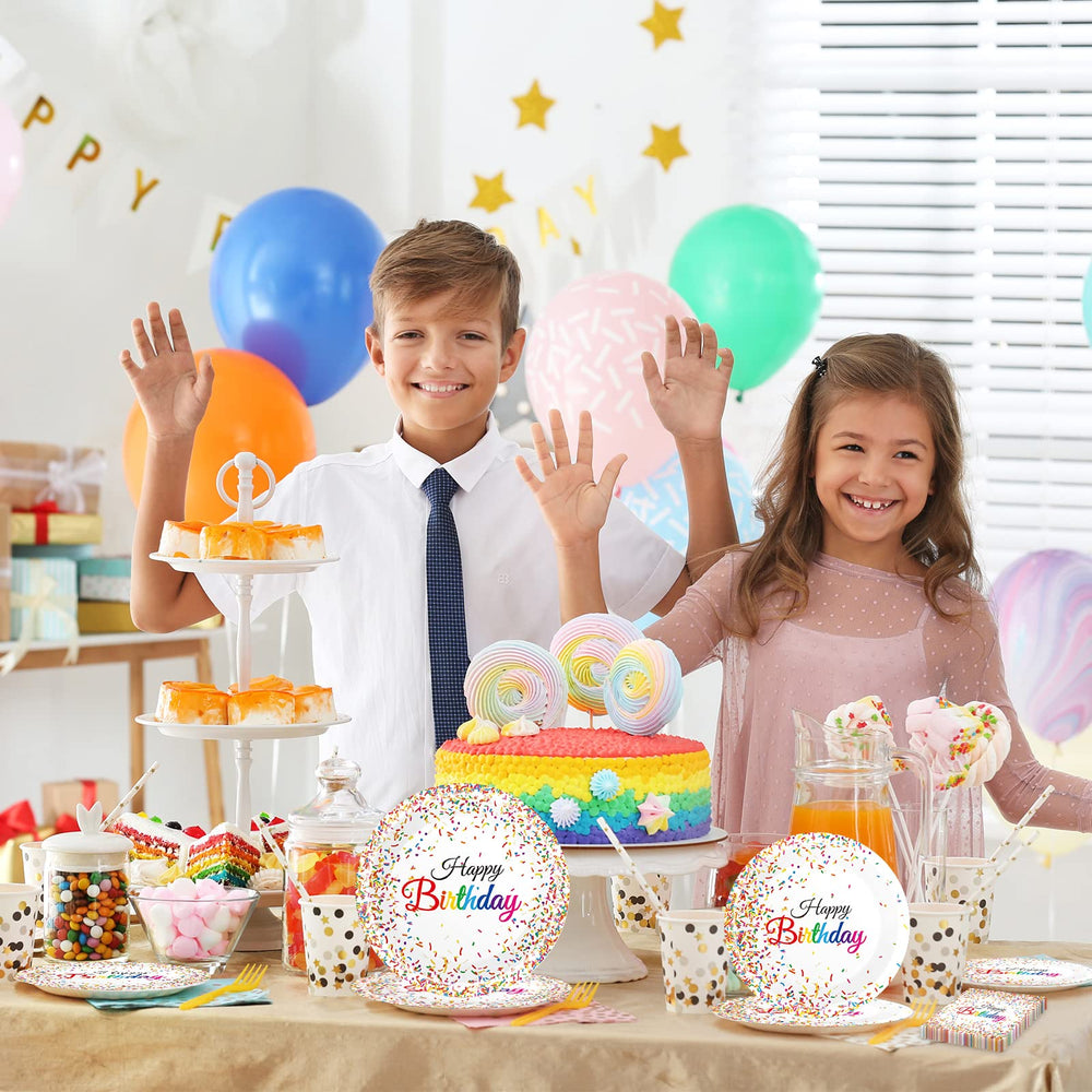 Tevxj confetti-sprinkles-table-decor enriches the party ambiance with coordinated accents.