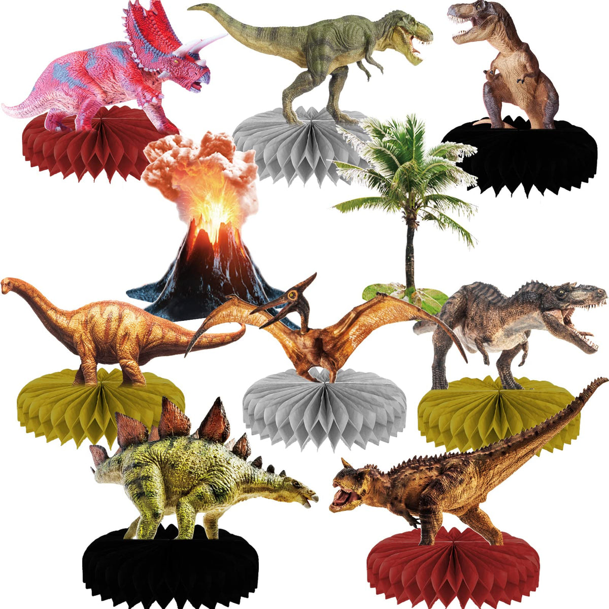 Tevxj dinosaur centerpiece, T-Rex design adds bright birthday table decor.