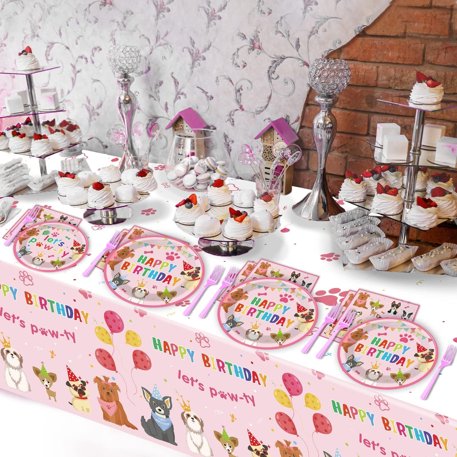 Tevxj puppy decor banner unites birthday party theme.