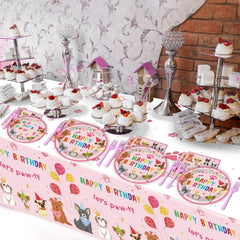 Tevxj puppy decor banner unites birthday party theme.