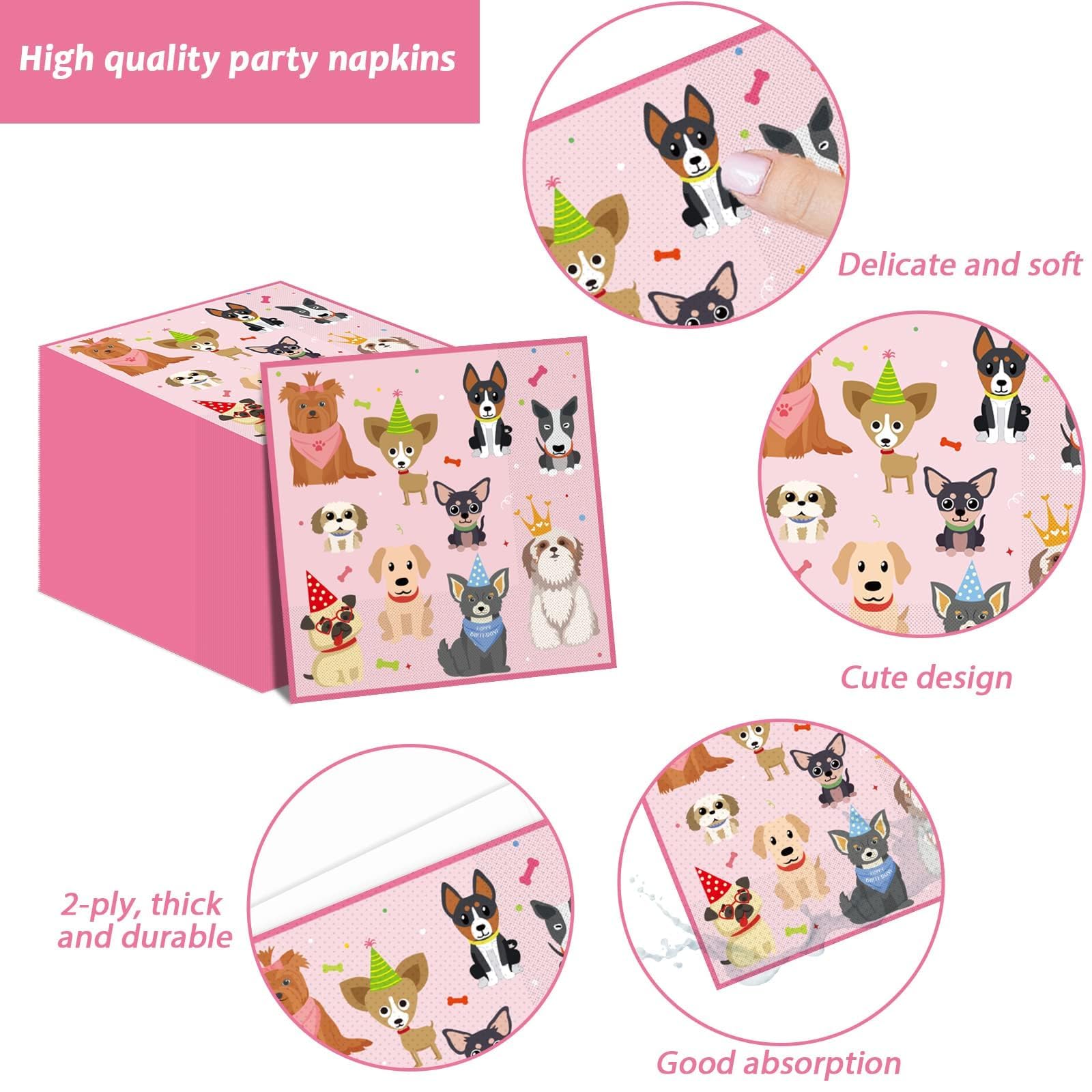 Tevxj puppy napkins pink to match paw print decor.
