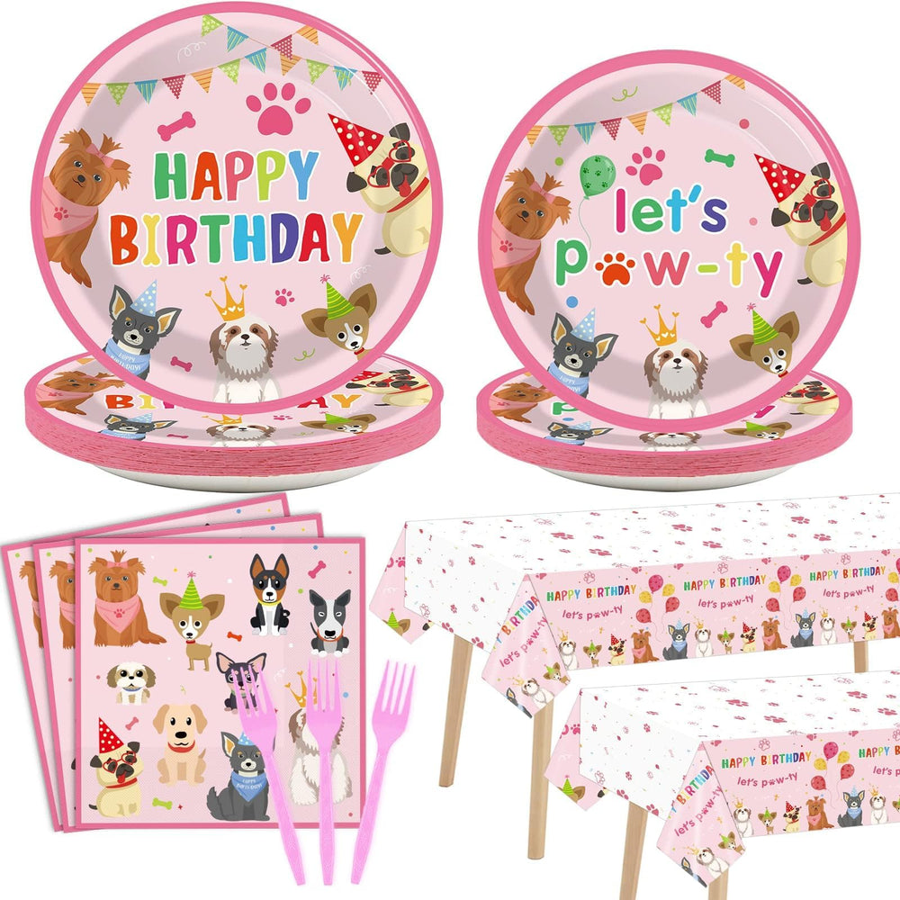 Tevxj puppy theme tablecloth pink for festive dog birthday parties.