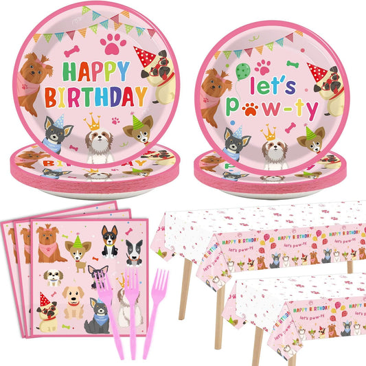 Tevxj puppy theme tablecloth pink for festive dog birthday parties.
