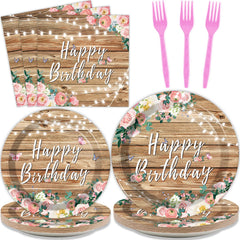 Tevxj wood-grain floral 9-inch plates ideal for cake and dishes.
