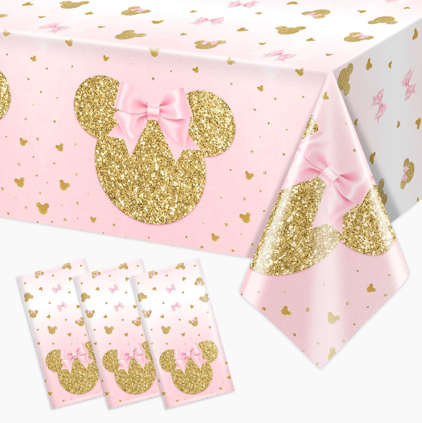 Tewess 3-piece pink mouse tablecloth pack for quick party setup.