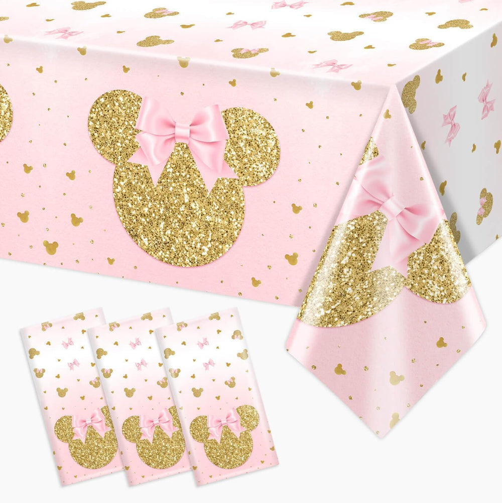 Tewess 3-piece pink mouse tablecloth pack for quick party setup.