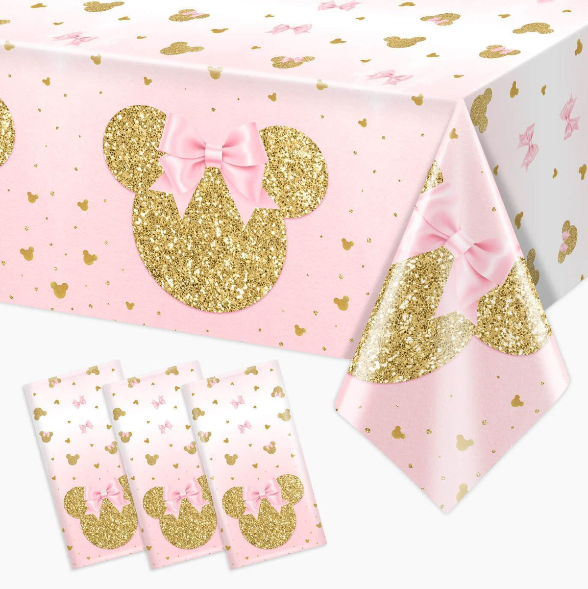 Tewess 3-piece pink mouse tablecloth pack for quick party setup.