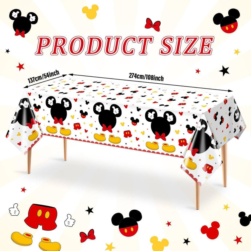 Tewess disposable table cover features cartoon mouse motif for easy cleanup.