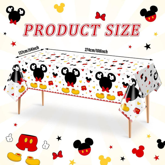 Tewess disposable table cover features cartoon mouse motif for easy cleanup.