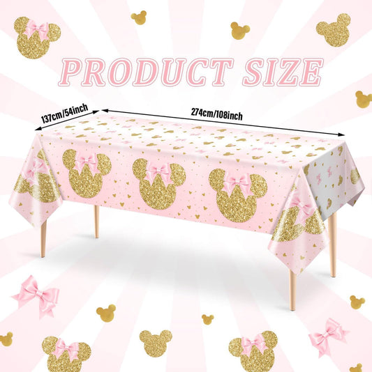 Tewess pink and gold sparkle tablecloth close-up with festive shine.