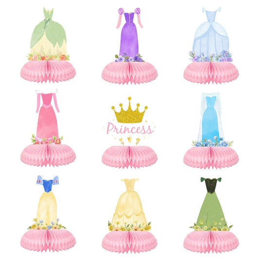 Tewess Princess honeycomb centerpiece set front view for a magical birthday table