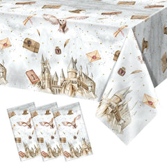 Tewess wizard tablecloth with castle-owl pattern creates magical party ambiance and easy cleanup.