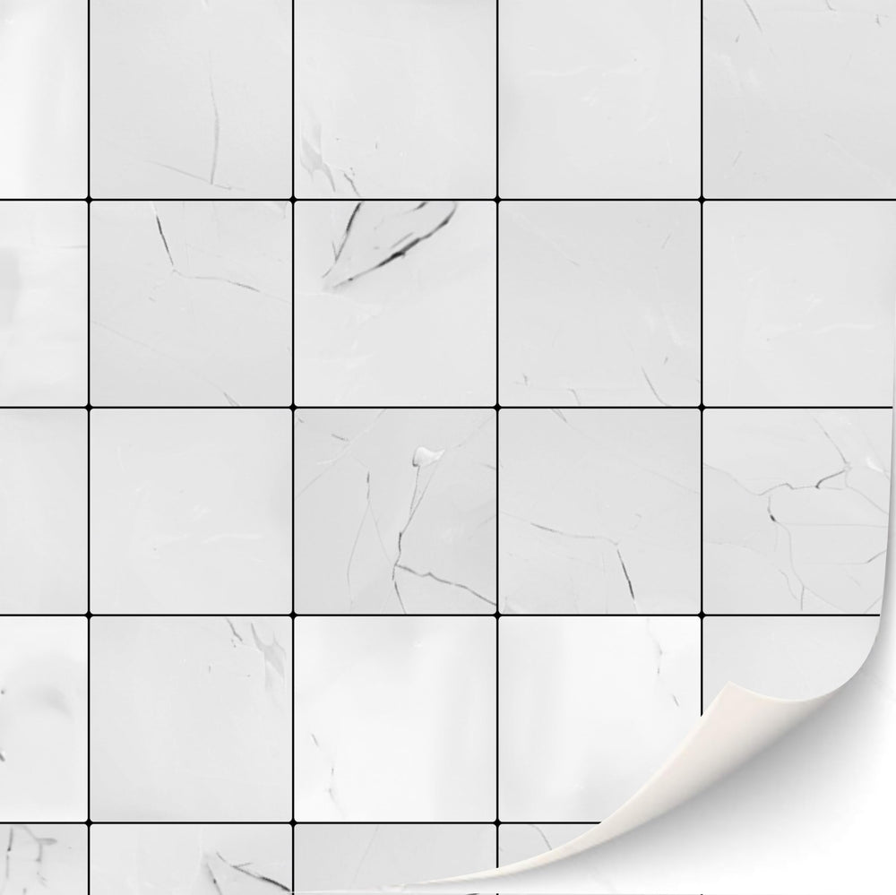 TexturKontor dollhouse tiles with white squares and adhesive backing for quick setup.