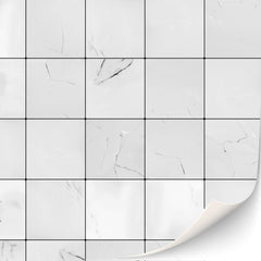 TexturKontor dollhouse tiles with white squares and adhesive backing for quick setup.