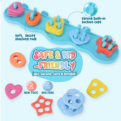 Floating board with suction cups keeps toys in place during bath