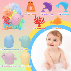 Texviko storage bag keeps toys organized and ready for bath time.