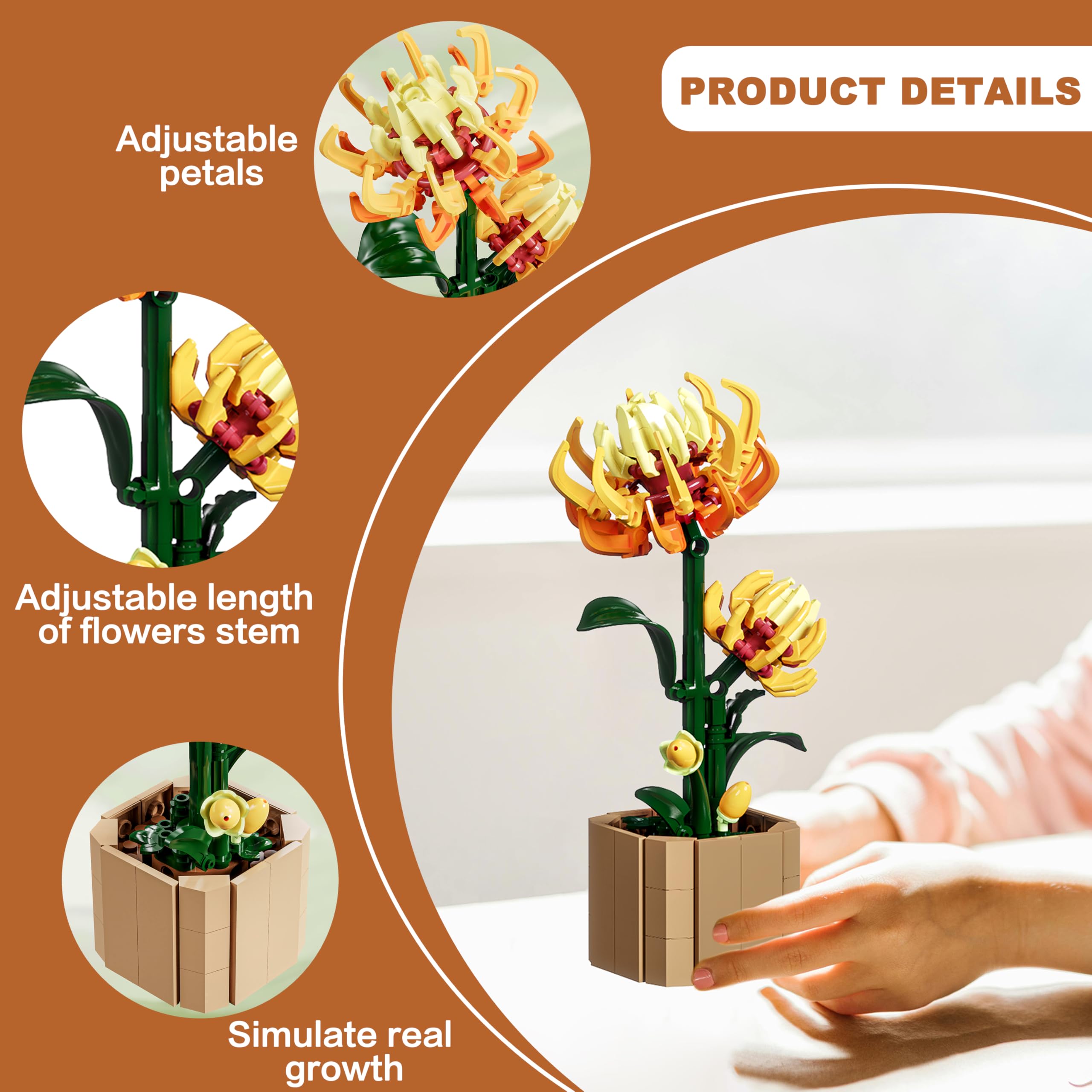 Texxxian Botanicals chrysanthemum desk display with vibrant color and compact size.