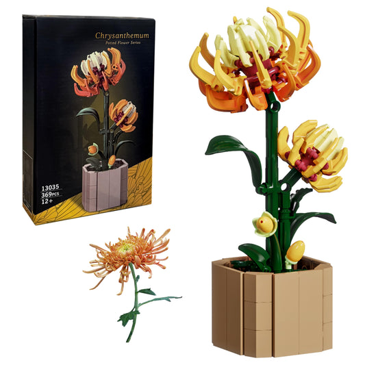 Texxxian Botanicals yellow chrysanthemum bonsai set in vase, long-lasting decor for home or office.