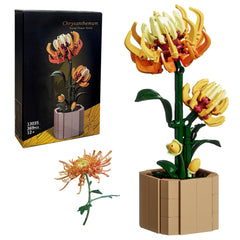 Texxxian Botanicals yellow chrysanthemum bonsai set in vase, long-lasting decor for home or office.