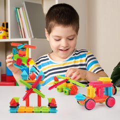 Teytoy Bristle Shape Blocks carry case makes cleanup quick and travel-friendly.