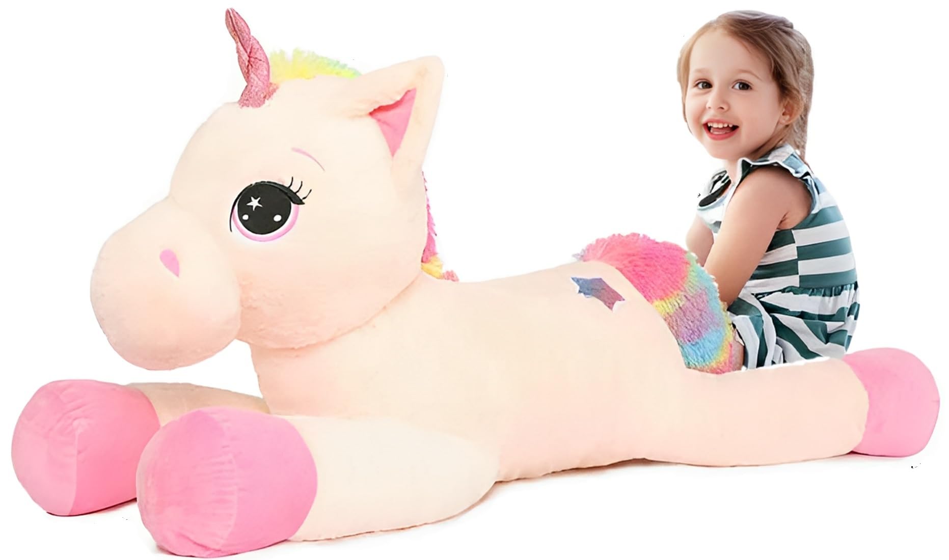 Tezituor 43-inch big unicorn plush toy offering cozy hugs and a standout bedroom centerpiece.