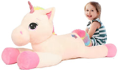 Tezituor 43-inch big unicorn plush toy offering cozy hugs and a standout bedroom centerpiece.