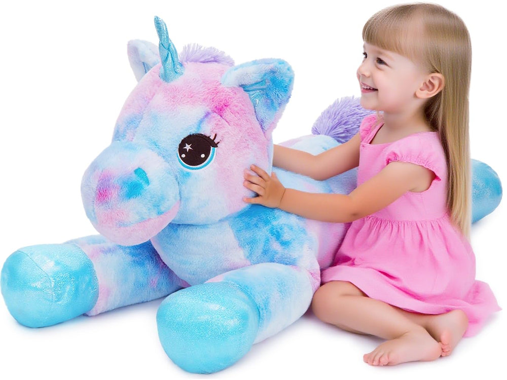 Tezituor 43in giant unicorn plush with rainbow mane for imaginative play and comfort.