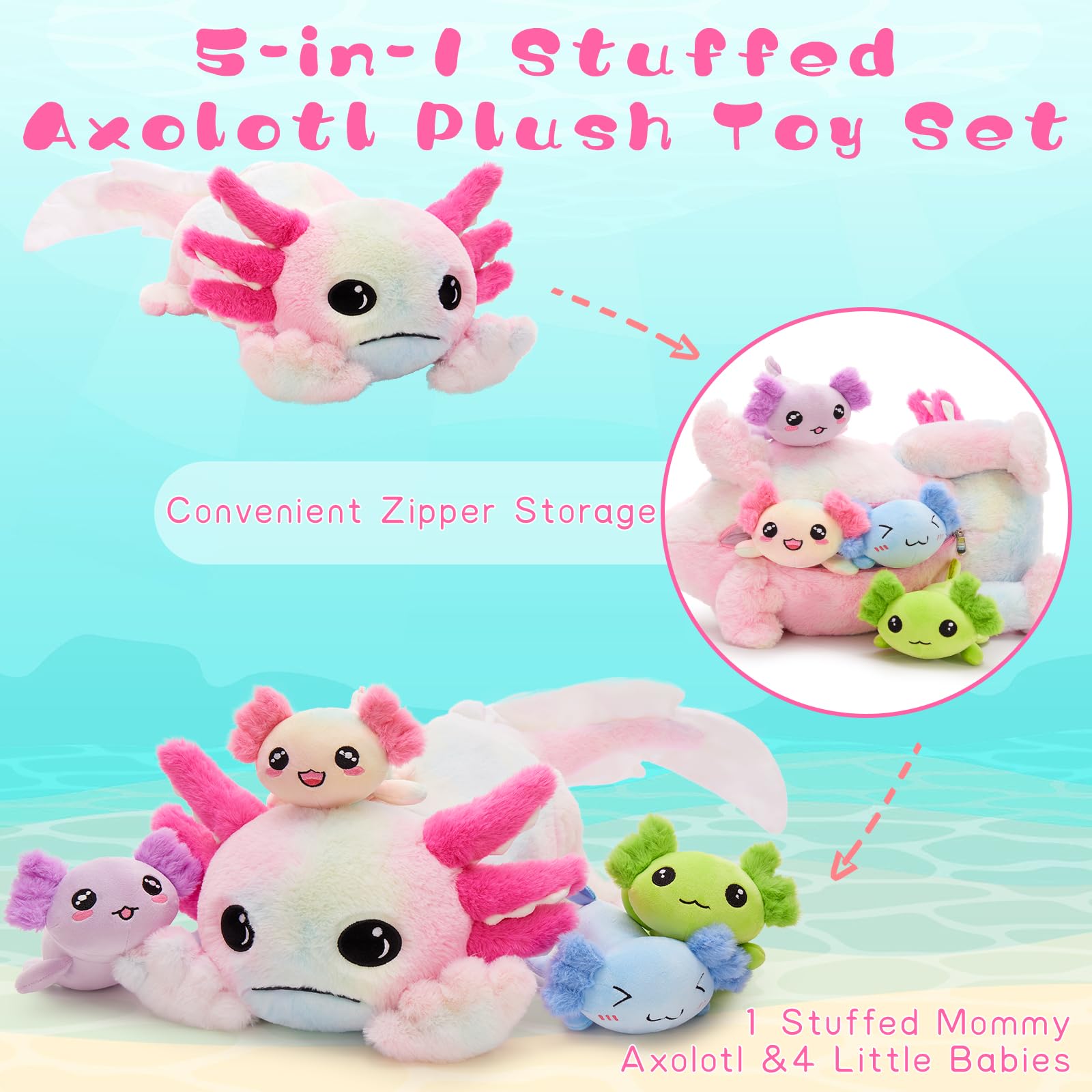 Tezituor axolotl with tummy babies inside, a delightful surprise for kids.